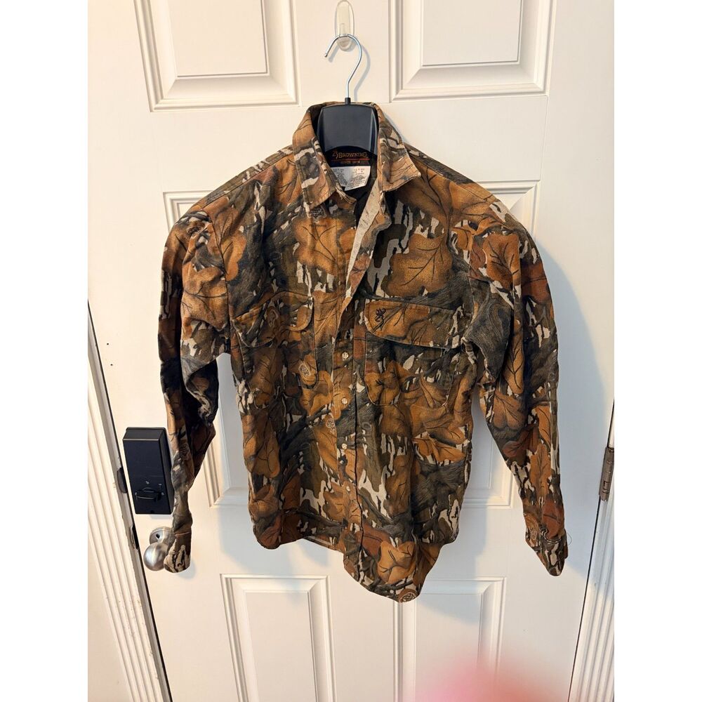 Vintage Mossy Oak Green Leaf Camo Button Down Shirt Heavy Canva Mens Medium